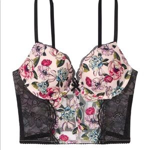 Victoria’s Secret Very Sexy Push Up Corset Bra 34DD (adds 1 cup) Pink Floral NWT